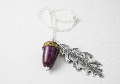 Acorn and Leaf Pendant Necklace