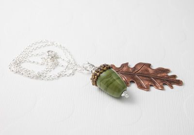 Acorn and Leaf Pendant Necklace