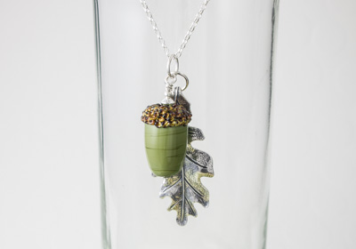 Acorn and Leaf Pendant Necklace