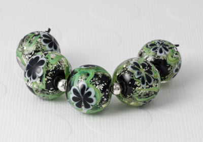 Black Lampwork Flower Beads