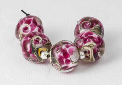 Pink Swirl Nugget Lampwork Beads