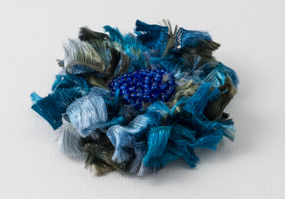 Blue Ribbon Flower Brooch