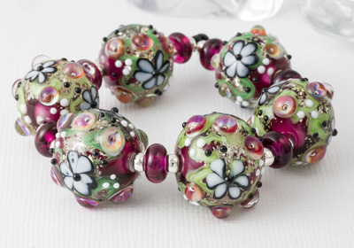 Large Glittery Flower Lampwork Beads