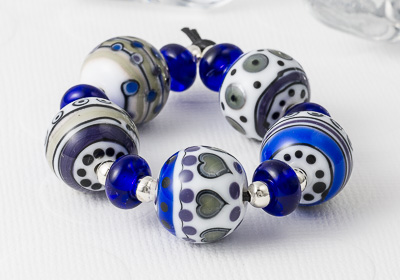 Blue and Green Graphics Lampwork Beads