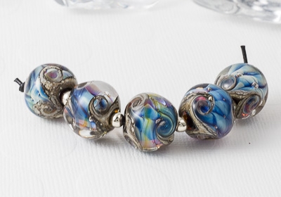 Silver Glass Swirl Nugget Beads