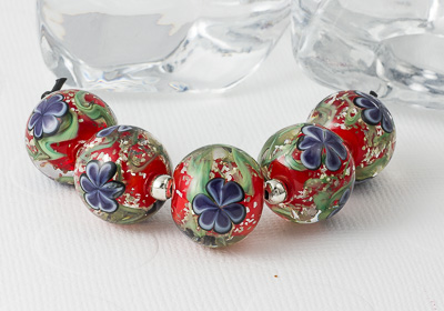 Red Lampwork Flower Beads