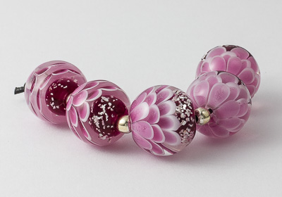 Pink Glitter Lampwork Dahlia Beads