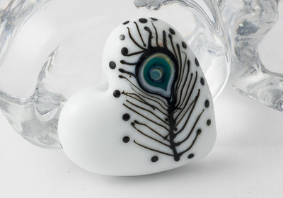 White Heart and Feather Lampwork Bead