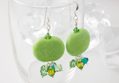 Green Pebble Lampwork Earrings