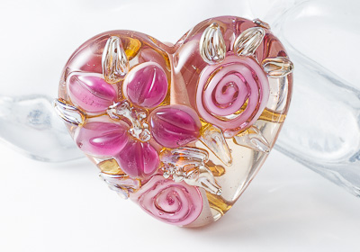 Flower Heart Lampwork Bead