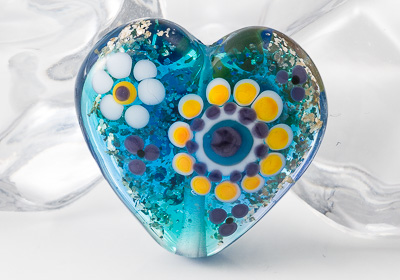Sparkly Flower Heart Lampwork Bead