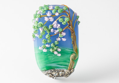 Blossom Tree Landscape Lampwork Bead