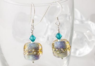 "Shimmer Waves" Lampwork Earrings 