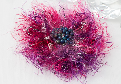 Pink Fluffy Beaded Brooch