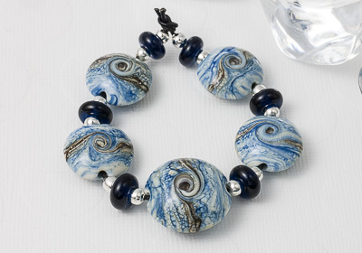 Marbled Blue Lampwork Lentil Beads