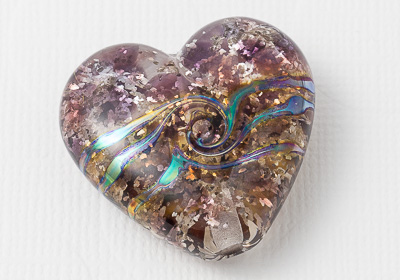 Purple Glittery Heart Lampwork Bead