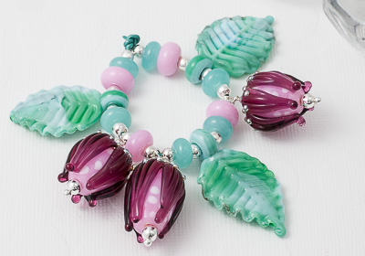 Lampwork Leaf and Rose Beads