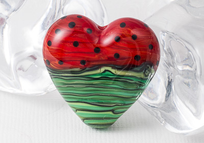 Lampwork Melon Heart Bead