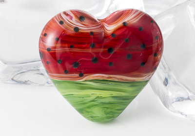 Water Melon Lampwork Heart Bead