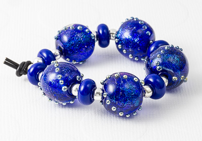 Blue Dichroic Lampwork Beads