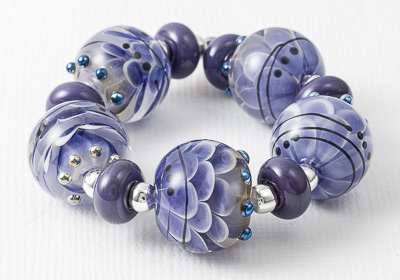 Blueberry Lampwork Dahlia Beads