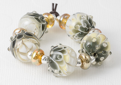 Golden Moss Dahlia Lampwork Beads