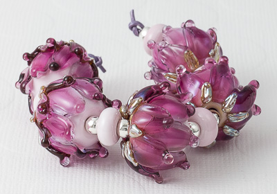 Pink Lampwork Rose Beads