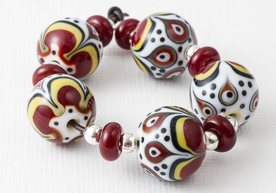Red Graphics Lampwork Beads