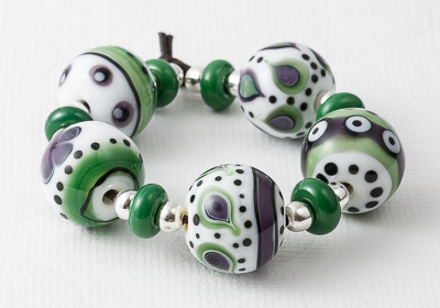 Green and Purple Graphics Lampwork Beads