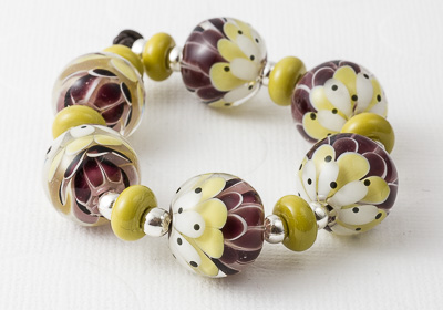 Pistachio Lampwork Dahlia Beads