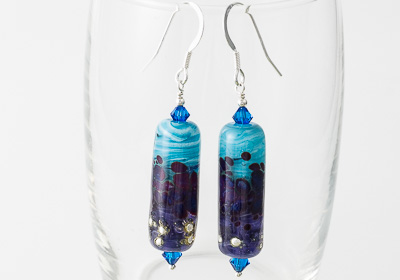 Purple Tubular Lampwork Earrings