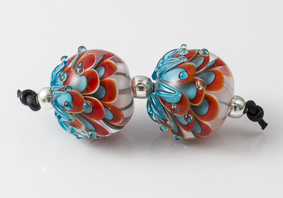 Turquoise and Red Dahlia Beads