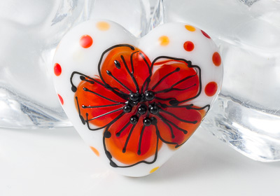 Lampwork Flower Heart Bead
