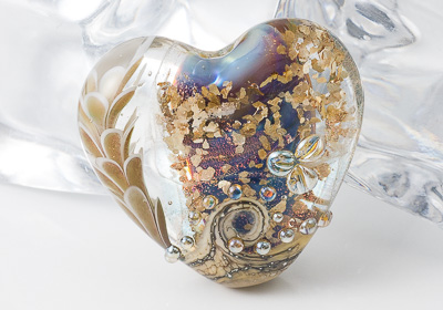Flower Lampwork Heart Bead
