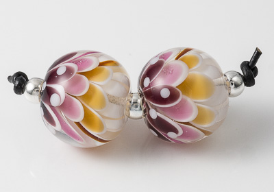 Pink and Amber Dahlia Bead Pair