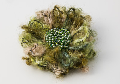 Green Fluffy Flower Brooch