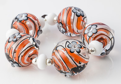 Large Orange Swirl Lampwork Beads