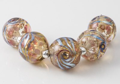 Pink and Amber Jewel Lampwork Beads