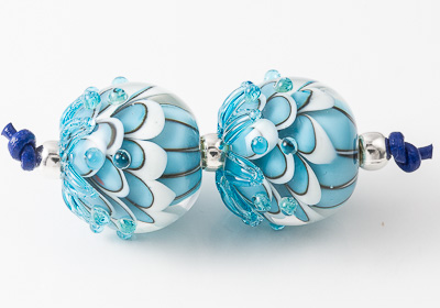 Turquoise Lampwork Dahlia Beads