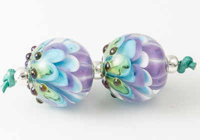 Purple and Turquoise Lampwork Dahlia Beads