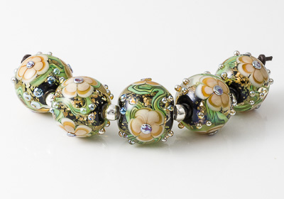 Amber Lampwork Flower Beads