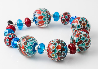 Red and Turquoise Lampwork Dahlia Beads