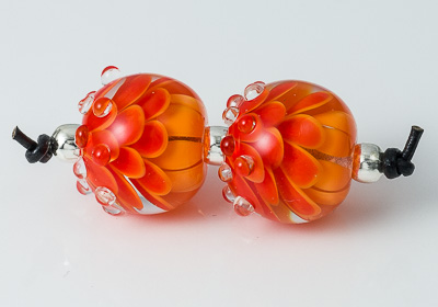 Orange Lampwork Dalhia Bead Pair