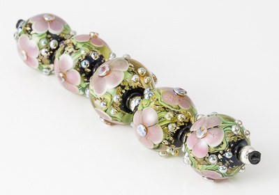 Pink Lampwork Flower Beads