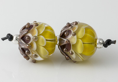 Mustard Lampwork Dahlia Beads