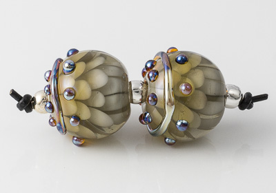 Grey Lampwork Dahlia Beads