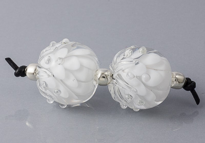 White Lampwork Dahlia Beads