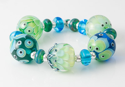 Teal Dahlia and Graphics Lampwork Beads