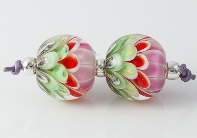 Red Lampwork Dahlia Bead Pair