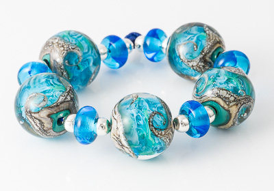 Blue Swirly Lampwork Beads